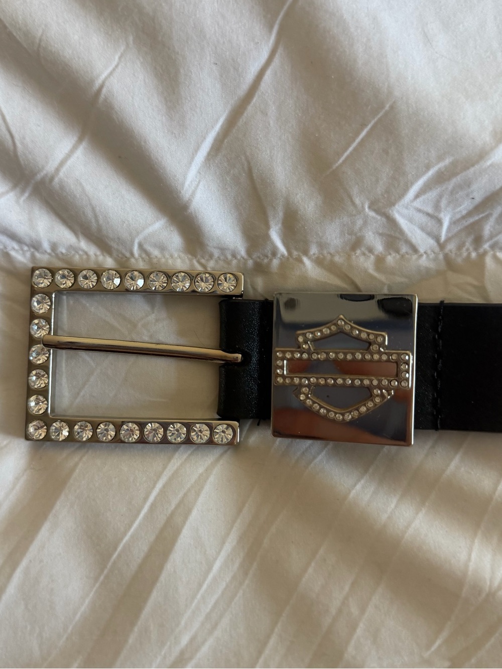Harley-Davidson y2k Black Leather Crystal Logo Belt